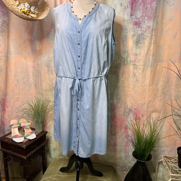 📌Faded Glory Button Down Denim Cotton Sleeveless Plus Size Dress - Picture 1 of 16